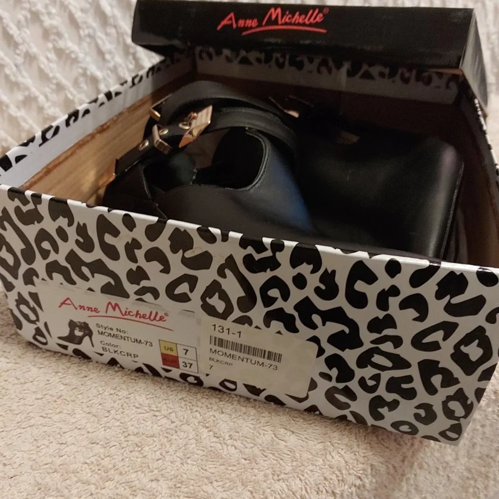 Gold Studded Double Ankle Strap Bootie Heels, Back Zip - Picture 5 of 8